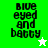 Green and white pixelated text "blue eyed and batty" with star symbols on different backgrounds.