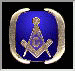 Blue and gold Masonic symbol with compass and square on blue background, framed by curved gold border, displayed in of nine identical frames