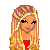 A contact sheet of 11 animated frames showing a pixel-art doll character with blonde braided hair, green dress, and accessories against white background, with red text overlays reading "cute" in various styles.