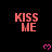 Pixelated red text 'KISS ME' repeated across black background with pink heart symbols, some hearts animated as pulsing or expanding.