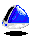 Pixelated blue and white triangular shape with black curved line on left, white base, and small blue dots on lower left, displayed in four identical positions