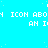 A static image with a bright cyan background featuring repeated pixelated text "ICON ABOY AN I" in white, with a gray rectangular overlay on the bottom-right corner.