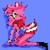 Pixelated pink character with red top and striped wings in kneeling pose against blue background, showing subtle animation changes across frames.