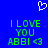 Blue background with green pixelated text reading 'I LOVE YOU ABBI <3' and a white pixelated heart symbol above the text.