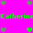 Bright pink background with green pixelated text and heart icons in varying states of color change.