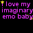 Purple text repeats 'i love my imaginary emo baby' with yellow stars on black background, animated star movement.