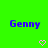 Green background with repeated blue 'Genny' text and pink heart symbols in a