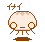A 4-frame pixel art animation of a round, mushroom-like character with brown accents and Japanese text above it, displayed in a 2x2 contact sheet on gray background.