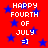 Red background with blue stars and white text reading 'HAPPY FOURTH OF JULY =]' repeated twice in a pattern