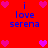 Red background with blue text 'i love serena' and pink heart symbols in a pattern. Animated hearts pulse at the center while other elements remain static