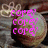 Pixelated static image with repeated pink text 'core' over a blurred background featuring abstract shapes and muted colors.