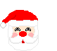 Pixelated Santa Claus head with red hat, white beard, and rosy cheeks; some frames show 'Ho' text or partial visibility.