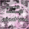 Animated sequence of pink and black starry background with text 'WHY CAN'T I BREATH WHATEVER I THINK about you' in varying styles.