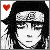 Pixelated anime-style character with black hair and headband, surrounded by red hearts in a of animated frames