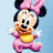 Pixelated cartoon character with black ears, pink bow, yellow shirt, and pink pants against light blue background.