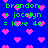 Pixelated blue background with green text and pink hearts, showing 'brandon + jocelyn = love 4e' repeated twice.