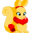 A pixelated cartoon rabbit holding a heart-shaped object with green text on the right side reading 'Original Icons .com' against a dark background.