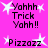 Pixelated text and star graphics on a bright pink background, with repeated phrases and varying star placements across frames.