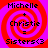 Four identical pixelated icons arranged in a , each featuring red and purple spiral backgrounds with black text reading "Michelle + Christie = Sisters<3"
