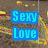 A static image with blue text reading "Sexy Love" over a brown background featuring colorful, rainbow-hued lines forming heart shapes.