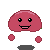 Four pixelated pink cloud-shaped figures with black eyes and mouths, each in a different pose against gray background.