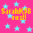 Bright pink background with scattered light blue stars and repeated yellow text reading "SarahK58 rox!!" in pixelated font.