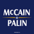 Pixelated text 'MCCAIN' above a horizontal line and 'PALIN' below it on a dark blue background.