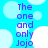 A static image with a bright blue background featuring light blue and white circular shapes, displaying repeated purple text reading "The one and only Jojo" in four vertical