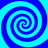 Four blue and cyan spiral patterns arranged in a on a solid background
