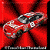 Red background with four quadrants showing a race car, number 8, and a person in racing attire.