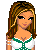 Pixel art of a female character in a white and green cheerleader outfit with multiple views showing different body parts and text elements.