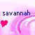 Pixelated image with 'savannah' text, pink heart symbol, and flowing pink-and-white background patterns.