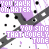 A repeating pattern of stylized text in purple and gray on a white background with black dots.