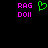Pixelated text and a green heart symbol on a black background, with identical text on both sides of the heart.
