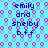 Pixelated blue background with pink circular patterns and repeated text "emily and shelby b.f.f" in dark blue font.