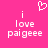 Pixelated text and heart symbol on bright pink background, with 'i love paigee' repeated twice in white block letters.
