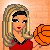 Pixel art contact sheet of a cheerleading character in red top and gray pants holding basketballs, with text "bball cutie" on the right frame.