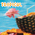 A 3x3 contact sheet of a tropical-themed animated icon featuring a pineapple drink with pink flower garnish against a blue ocean background, repeated across nine frames.