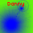 Red text 'Danny' appears above a blue circular shape on green background, with dotted line and smaller circle in four variations.
