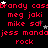 Red text on black background with white stars, displaying repeated names and words in a pattern