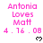 Pink text reads 'Antonia Loves Matt' with date '4.16.08' above a pixelated heart symbol on white background.