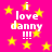 A static image with a bright pink background filled with yellow stars and repeated white text reading "i love danny !!!" in a pixelated font.