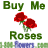 Animated sequence of red roses with green stems and leaves, displayed under 'Buy Me' text in green font above and 'Roses' text below on white background.
