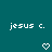 Teal background with repeated 'jesus c.' text and pixelated heart/arrow symbols changing across frames.