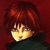 Anime-style character with reddish-brown hair and dark green clothing against a red background, showing three distinct facial expressions.