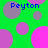 Green background with scattered pink and purple circles, blue text "Peyton" repeated four times in pixelated font.