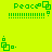 Green pixelated text and symbols on bright yellow background, with animated elements shifting between frames.