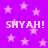 Purple background with pink stars and repeated white text 'SHYAH!' in pixelated font.
