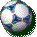Four circular pixelated icons arranged in a , each with a dark green border and a reflective metallic sphere showing blue and white patterns