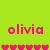 Pixelated text "olivia" appears in various colors and styles across a of colored backgrounds with heart symbols